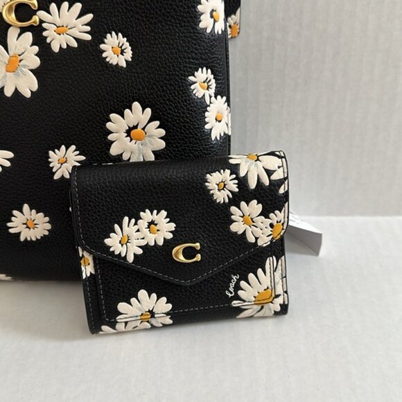 NWT Coach Black Floral Leather Crossbody Bag & Matching Wallet Purse Set - Picture 7 of 9